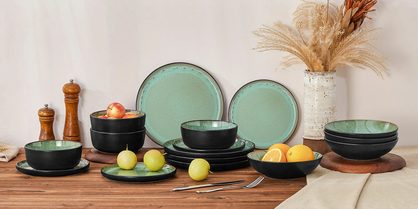 MALACASA Ceramic Stoneware Dinnerware Set Plates Bowls Included