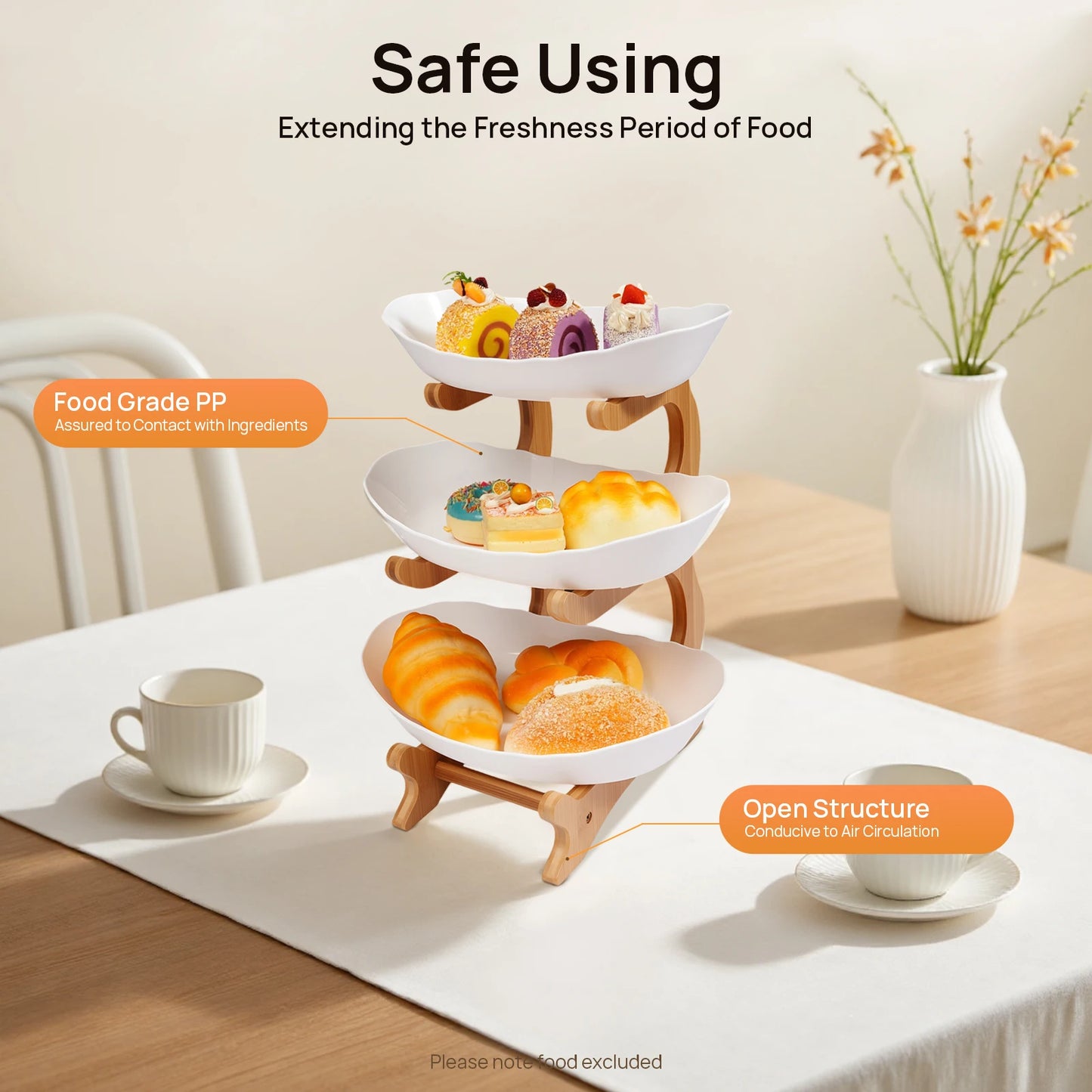3-Tier Bamboo Stand Fruit Platter For Weddings And Parties