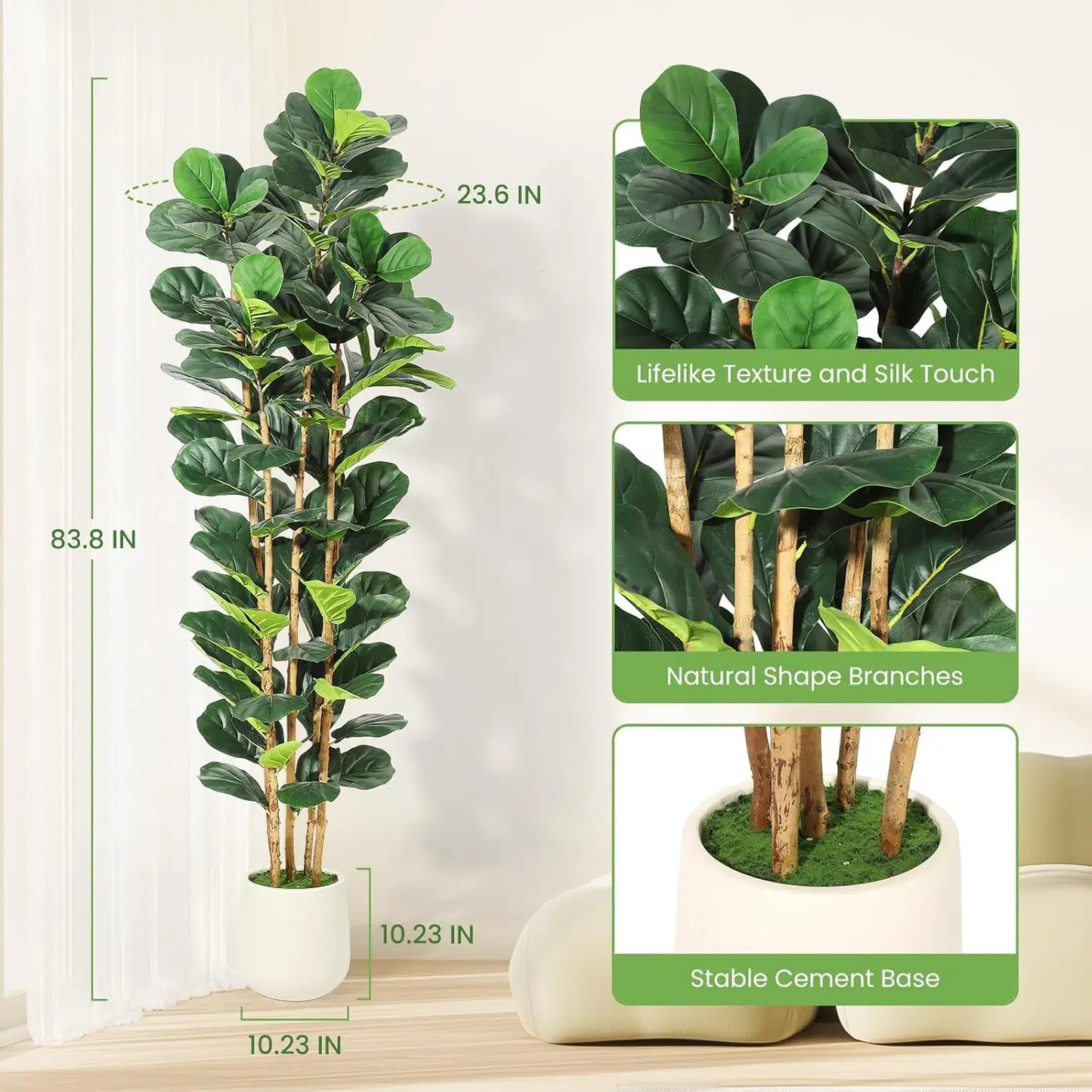 HiMISS Artificial Fiddle Leaf Fig Tree With Pot Indoor Greenery