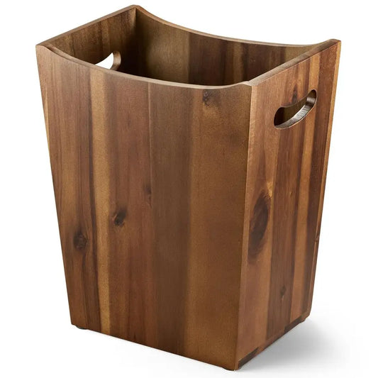 2 Gallons Rectangular Wastebaskets Acacia Wood Waste Basket with Handles Small Trash Can for Bathroom Brown Garbage Bin for Spa