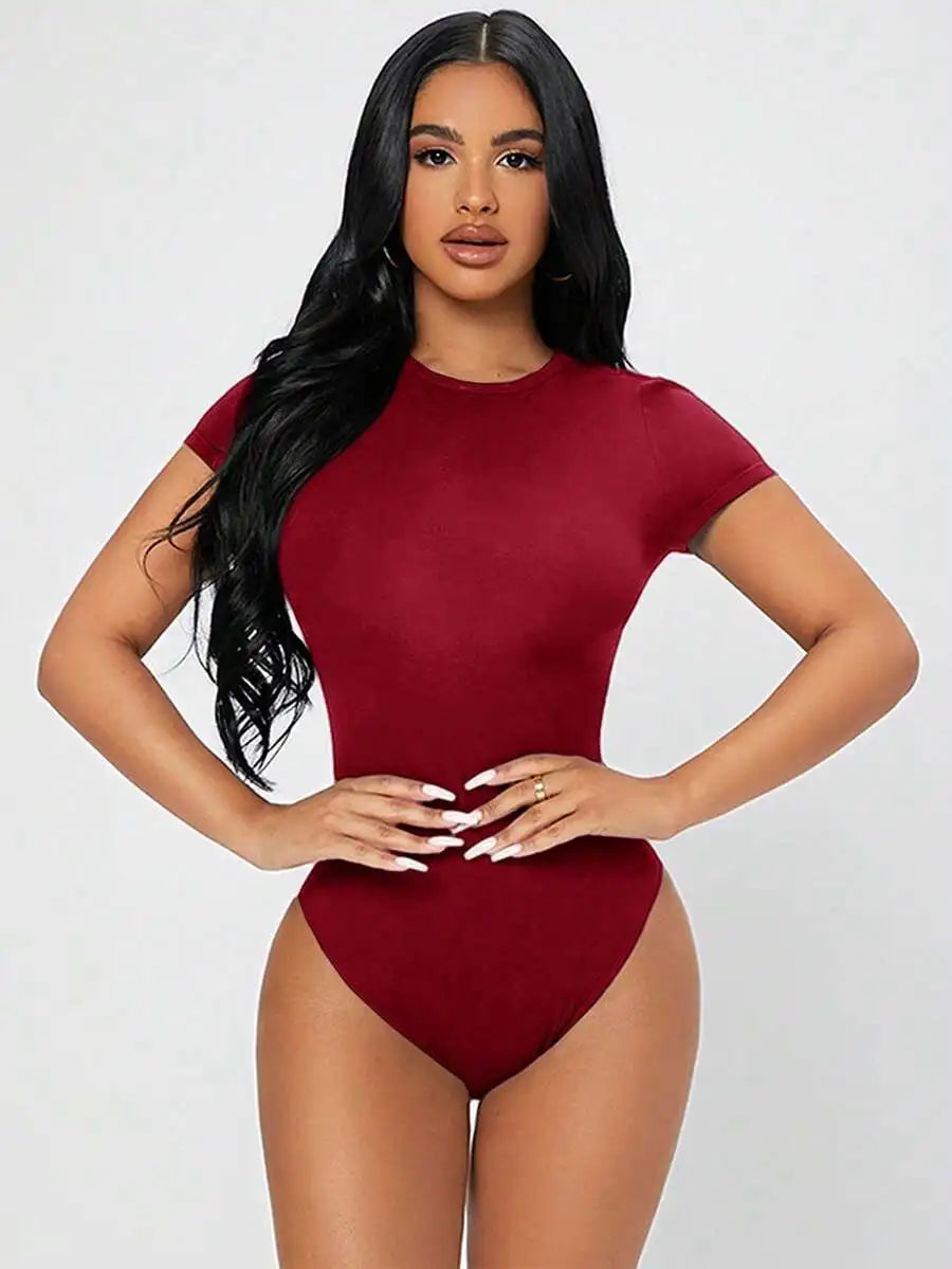 Slim Fit Short Sleeve Bodycon Bodysuit For Women