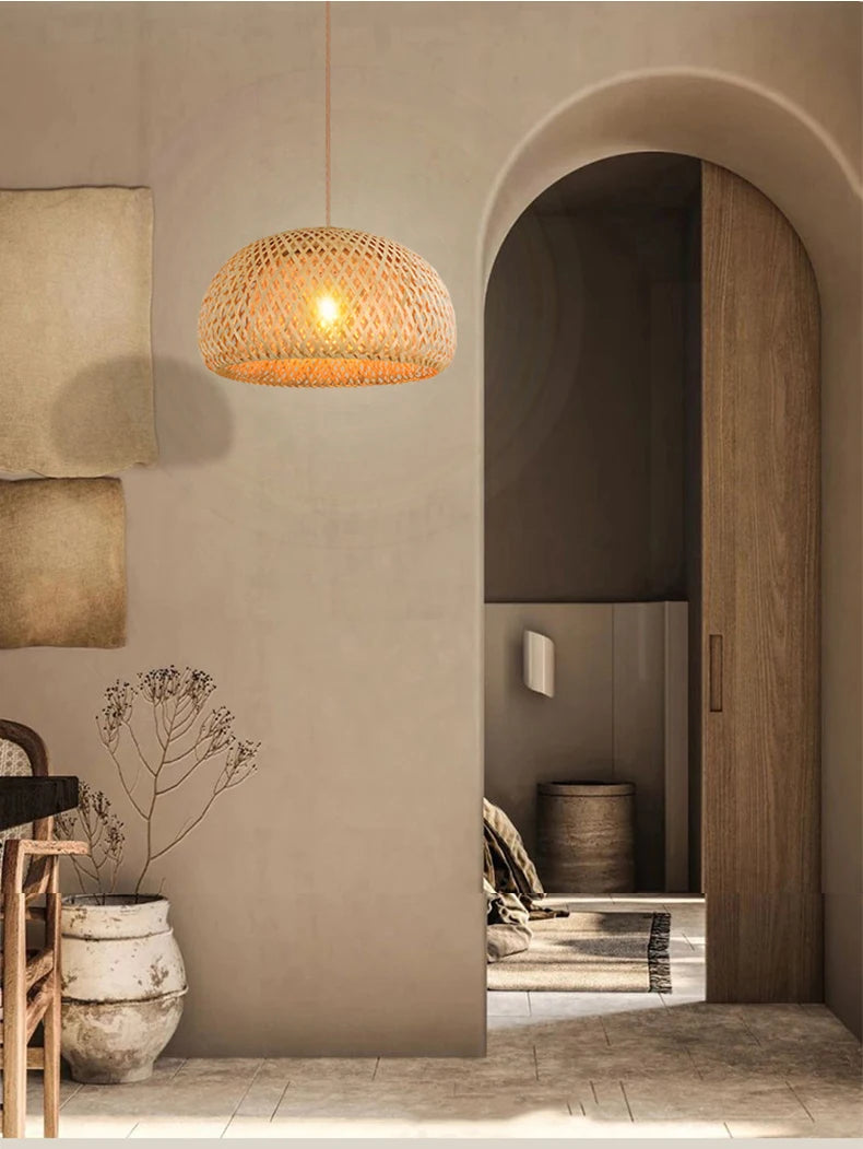 Molden Bamboo Lantern Pendant Light Natural Rattan E27 LED Chandeliers
