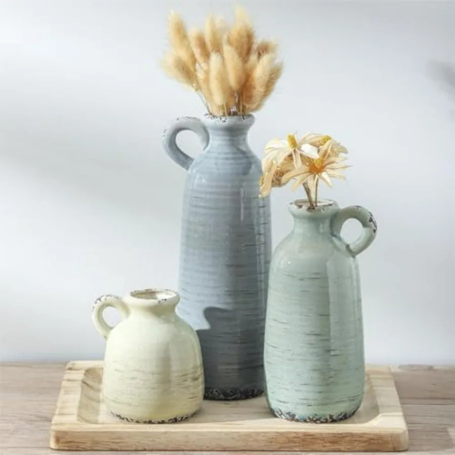 Ceramic Vase Set Of 3 Rustic Neutral Farmhouse Decor