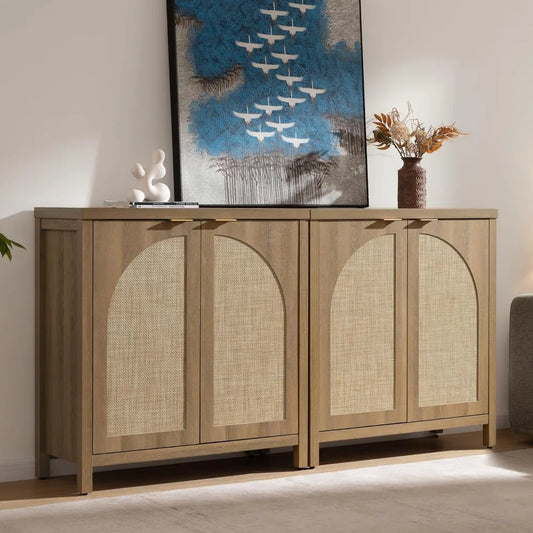 Rattan Sideboard Buffet Cabinets Set Of 2 For Living Room