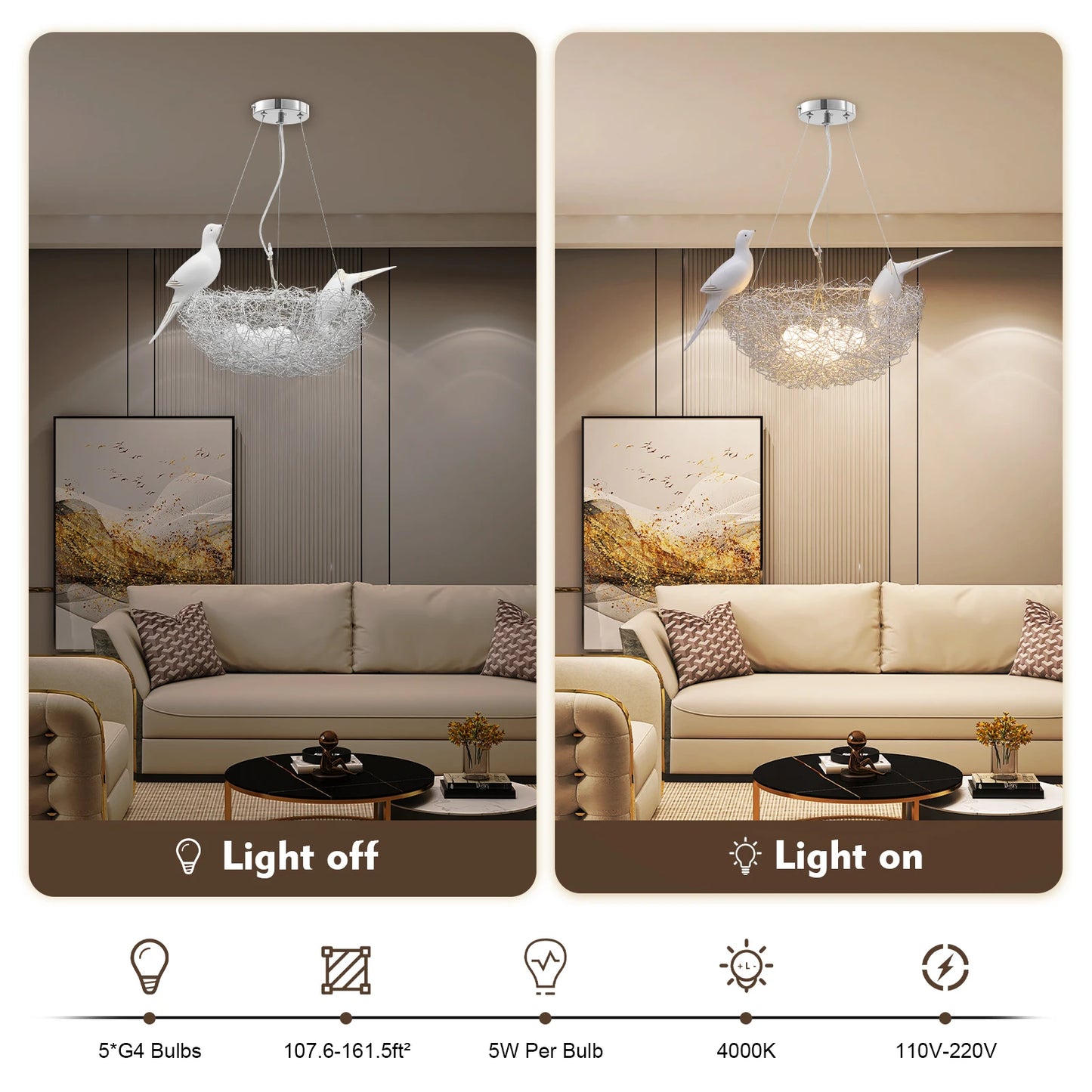 Modern Bird Nest LED Ceiling Light Chandelier For Living Room
