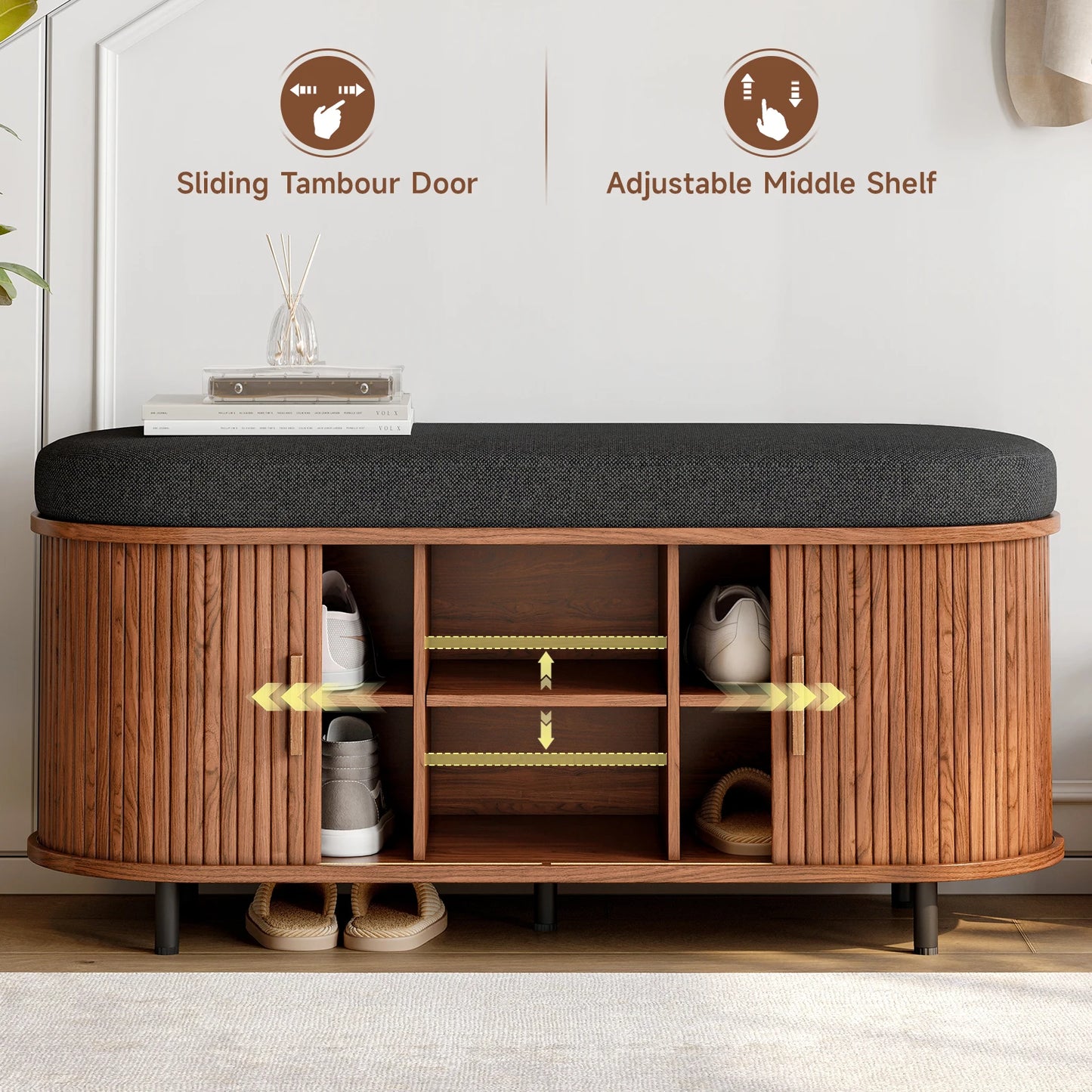 Shoe Storage Bench 3 Tier Organizer With Cushion