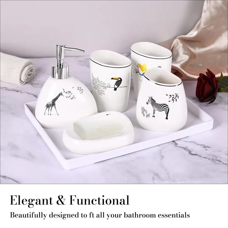 Bathroom Accessories Set,Modern Countertop Bathroom Decor,Luxury 6 Piece Bathroom Accessory Set,Complete with Soap Dispenser,Too