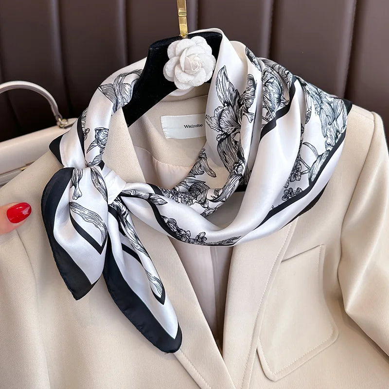 Printed Womens Polyester Scarf Square Shawl Luxury Design