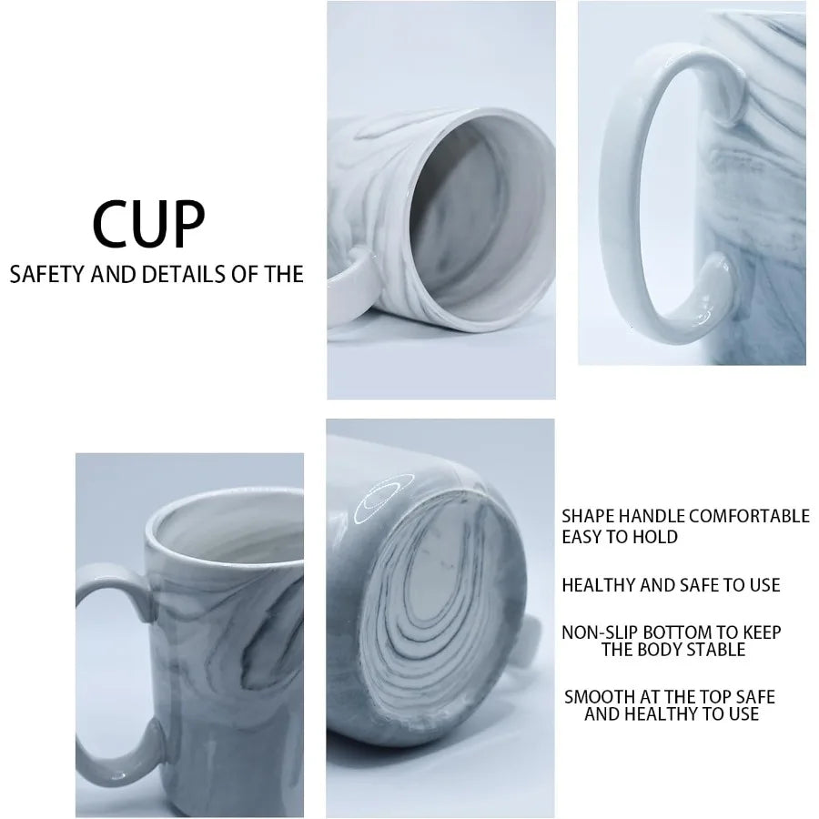 Marble Ceramic Tea Cups Set With Wide Handles Four Pack