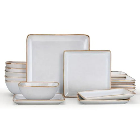Square Stoneware Dinnerware Set With Reactive Glaze