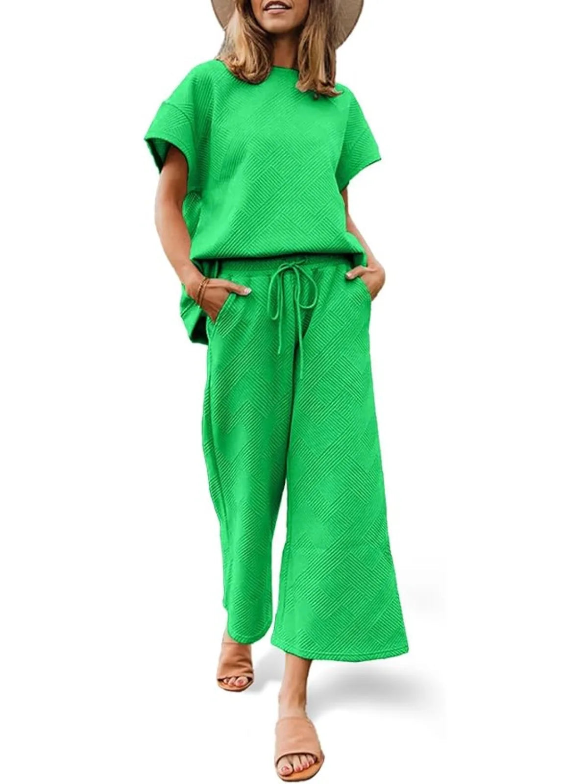Fisoew Two Piece Sweat Set Luxury High Stretch Drawstring Waist