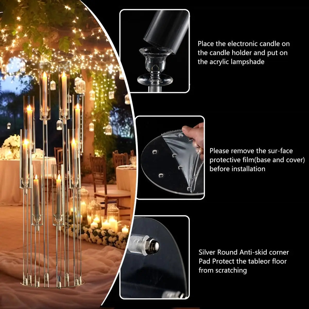 Vincigant 6 Piece Clear Candelabra Centerpiece 8 Arm Acrylic Floor Candle Holder