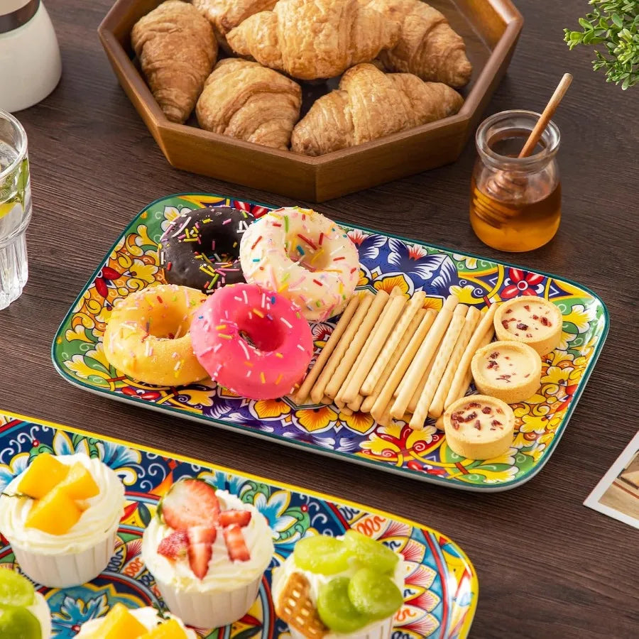 Ceramic Bohemian Serving Platters Set Of 3 Trays Collection