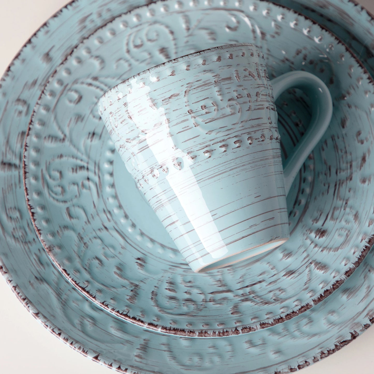 MALACASA Ceramic Dinnerware Set for 4 Plates, Bowls, Mugs