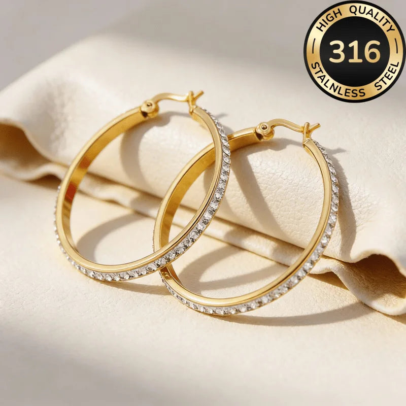 316L Stainless Steel Crystal Hoop Earrings For Women Hypoallergenic Jewelry Gift