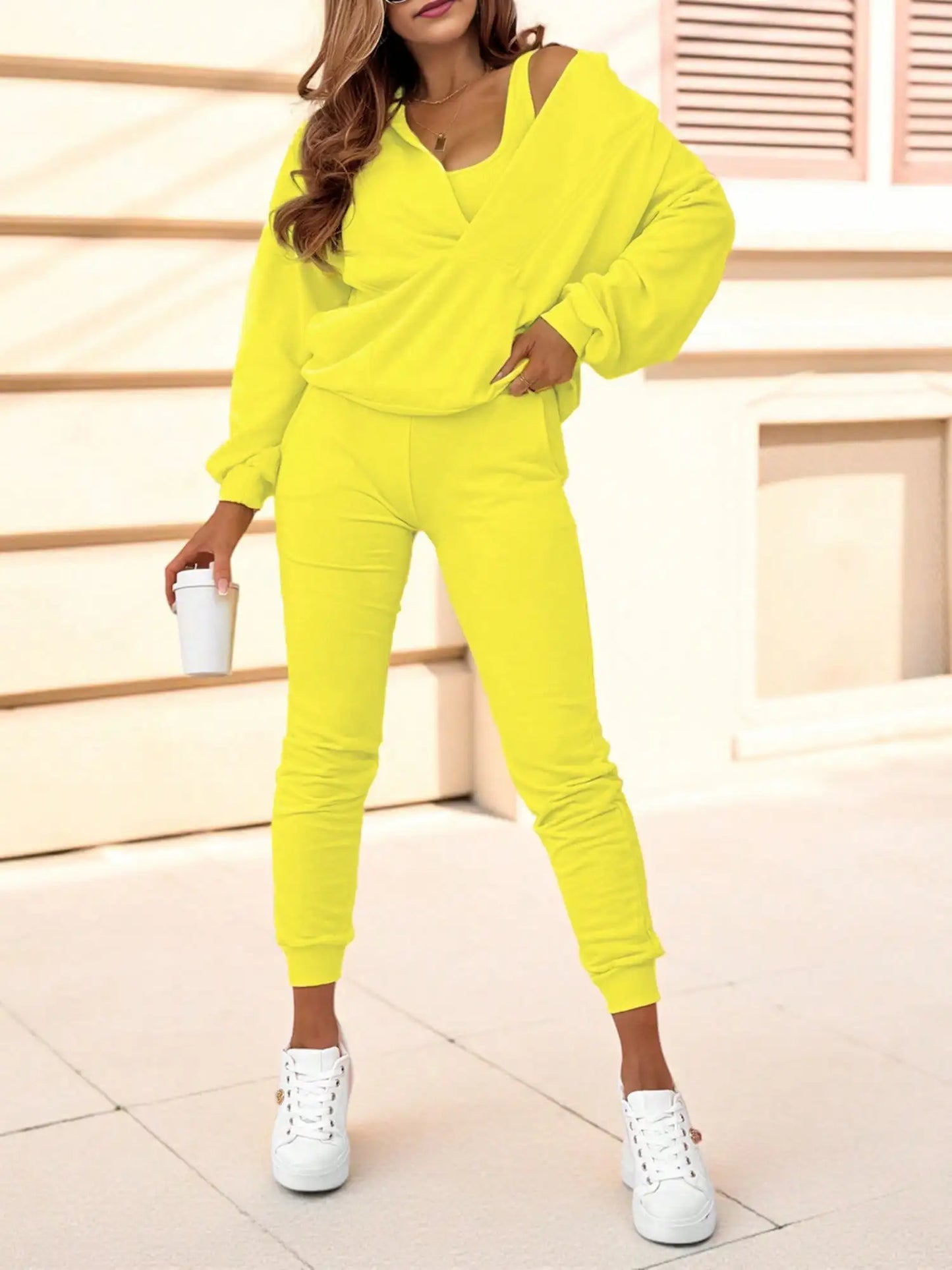 Knitted Half Zip Top And Elastic Cuff Joggers Loungewear