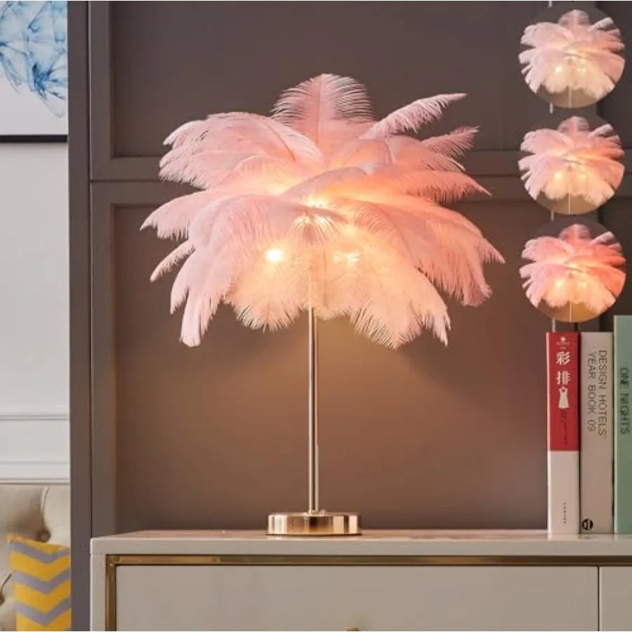 Ostrich Feather Lamp With 3 Temperature Modes For Bedside