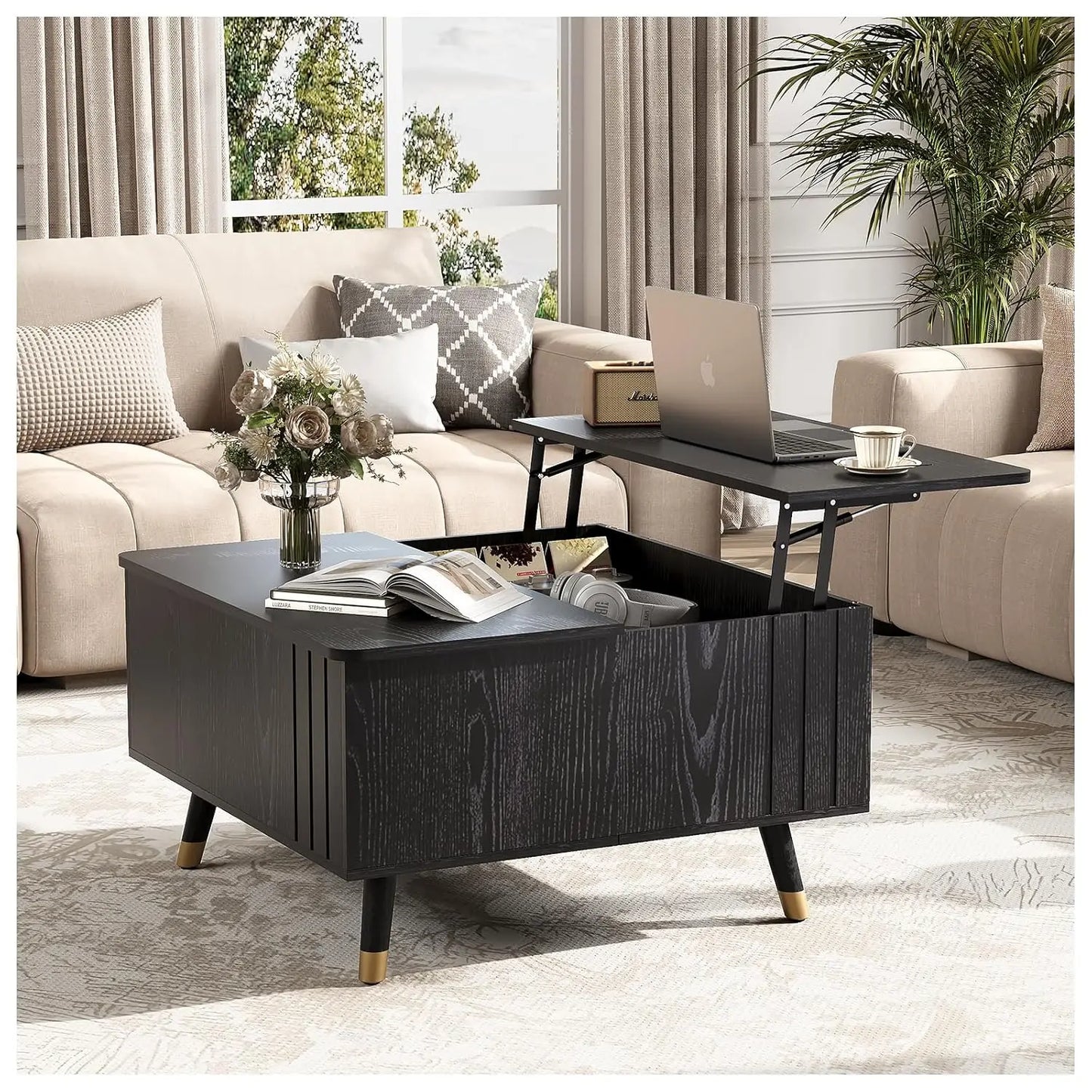 Round Coffee Table with Storage, 31.5" Fluted Center Table for Living Room, Modern Walnut Wood Circle Drum Table, Customized