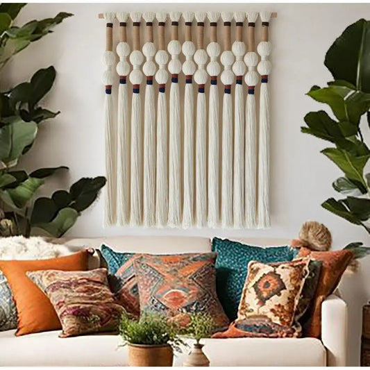 Macrame Wall Hanging Handmade Boho Art with Tassel Fringe