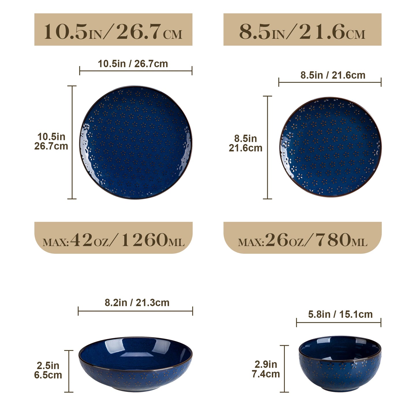 MALACASA Lydia Stoneware Dinner Set Embossed Dinnerware