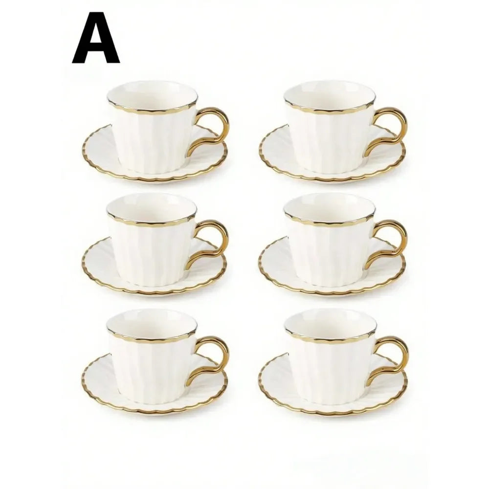 XMSJ Deco Golden Turkish Espresso Cups With Saucers