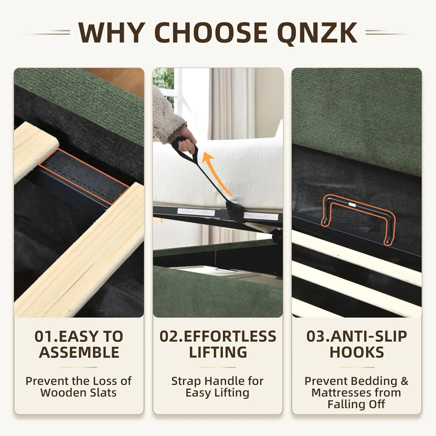 Lift Up Storage Bed Frame With Hydraulic Wingback Headboard