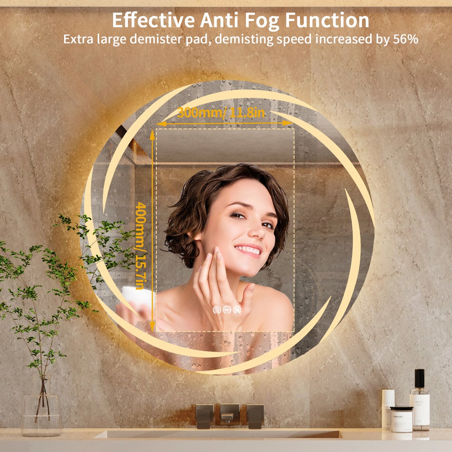 Anti Fog LED Round Wall Mounted Bathroom Mirror With Backlit