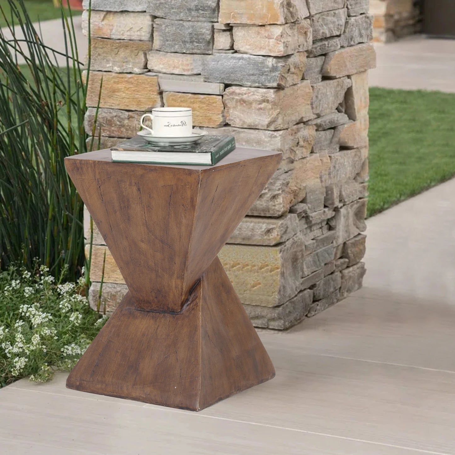 Lightweight Concrete Accent Table Triangle Modern Geometry Indoor Outdoor