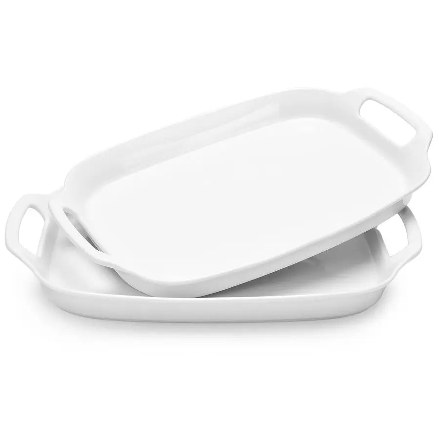 XMSJ Porcelain Serving Tray With Handles for Entertaining