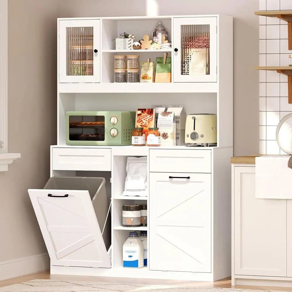 Double Hamper Cabinet With Frosted Glass Door For Bathroom Storage