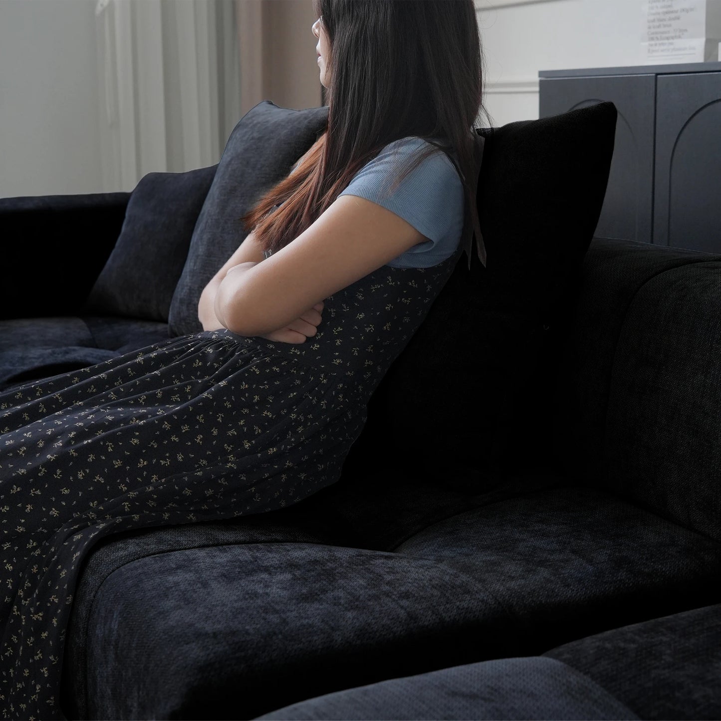 Sdorens 144" Sectional Sofa for Living Room L Shaped 3 Seater with Ottoman Linen Deep Seat with Pillow Couches for Living Room