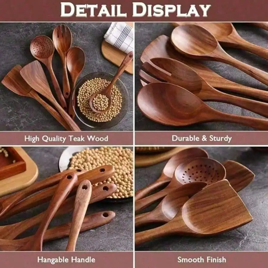 Wooden Spoons Set Durable Kitchen Utensils Baking Accessories
