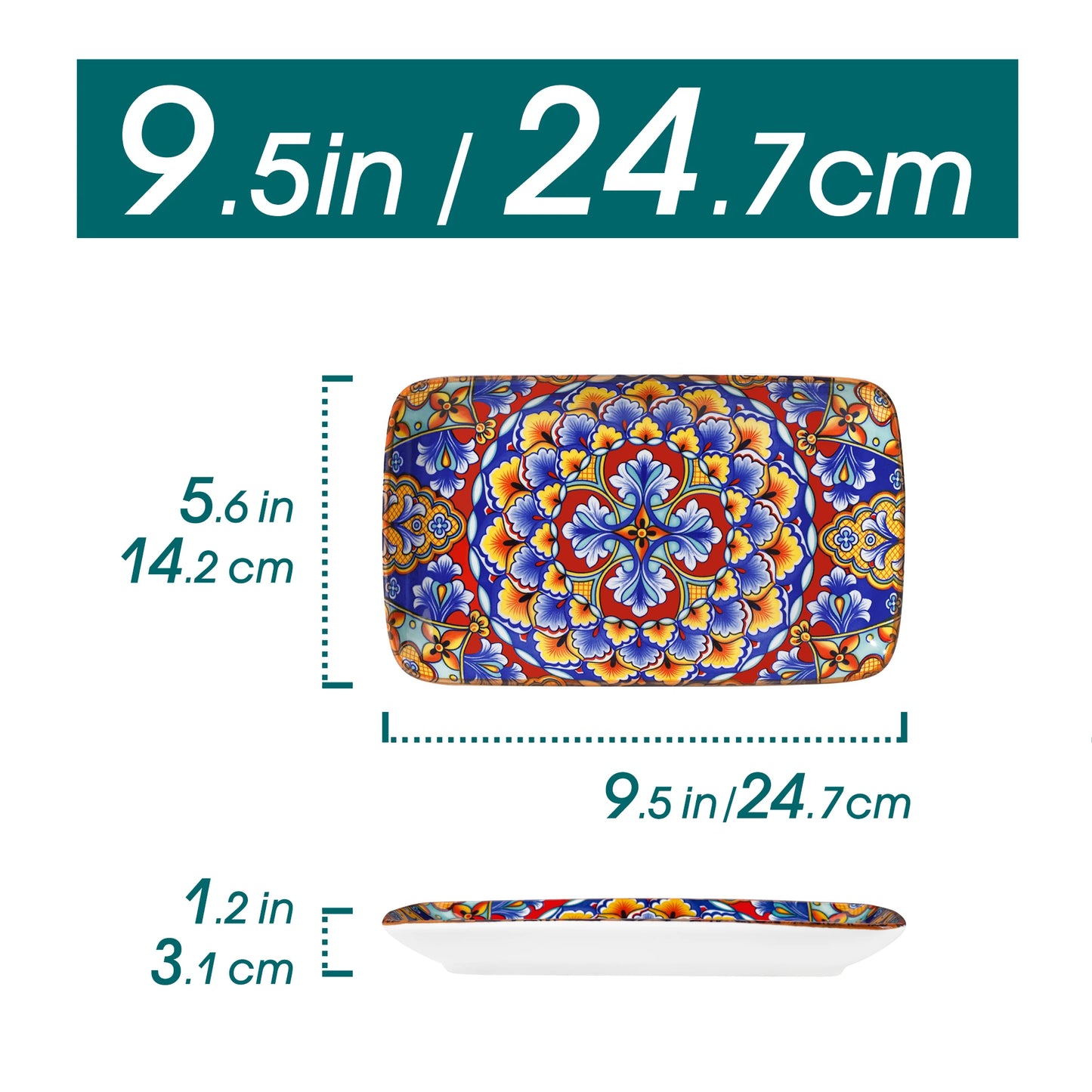 MALACASA Rectangular Porcelain Serving Plates Bohemian Set