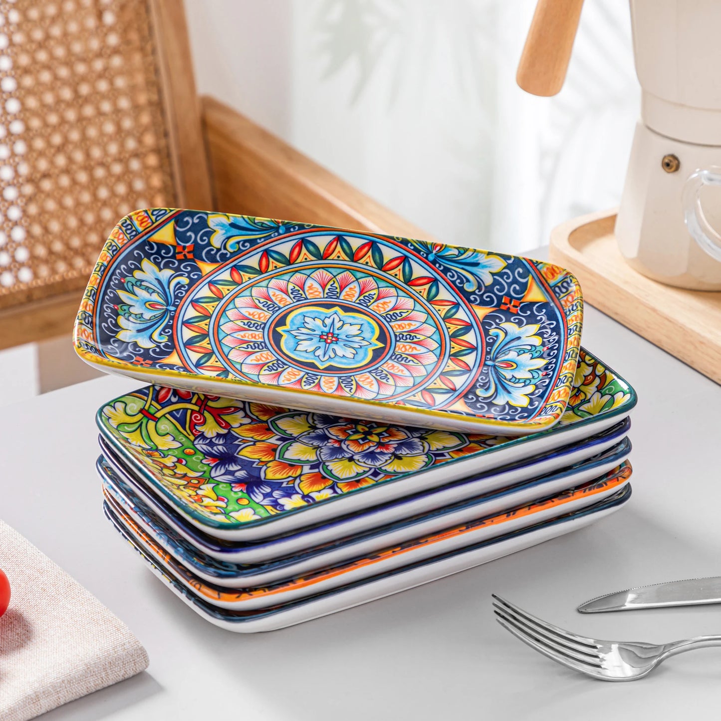 MALACASA Rectangular Porcelain Serving Plates Bohemian Set