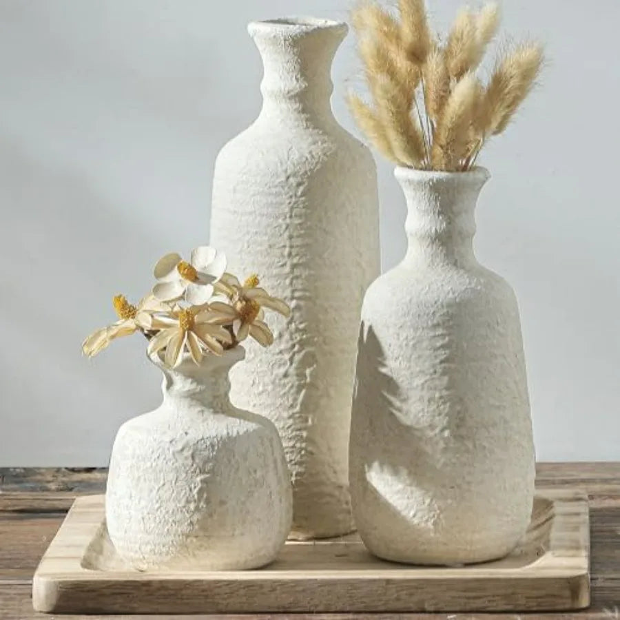 Ceramic Vase Set Of 3 Rustic Neutral Farmhouse Decor