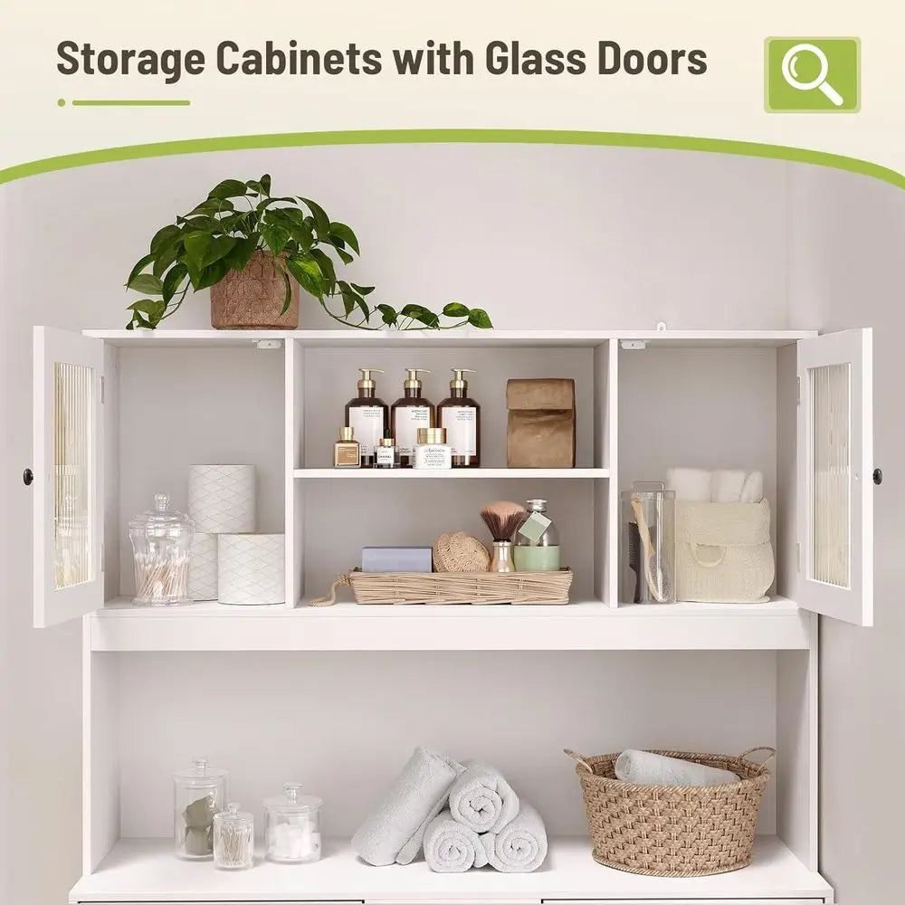 Double Hamper Cabinet With Frosted Glass Door For Bathroom Storage