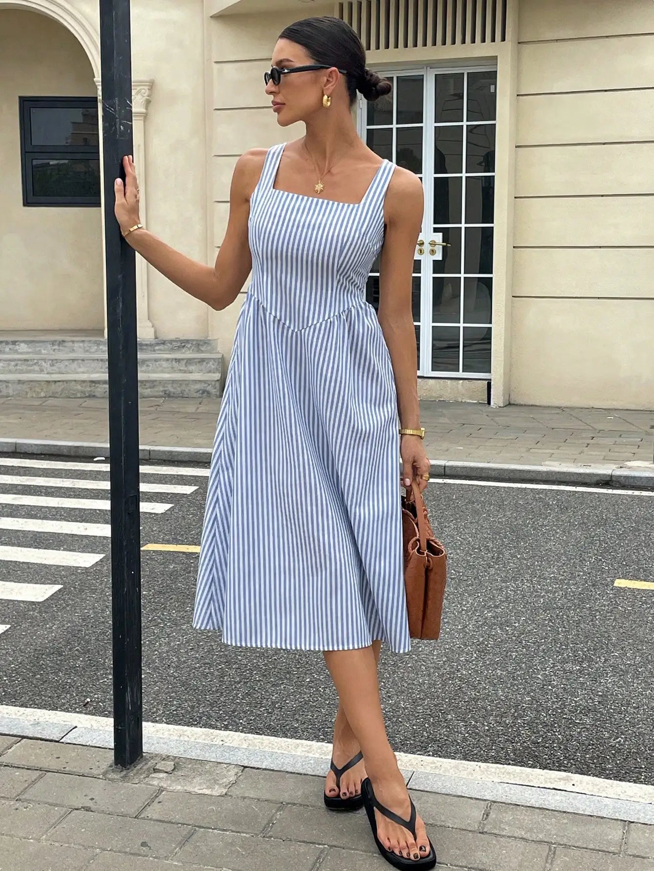 Cotton Square Neck Sleeveless Midi Dress For Women Casual Everyday