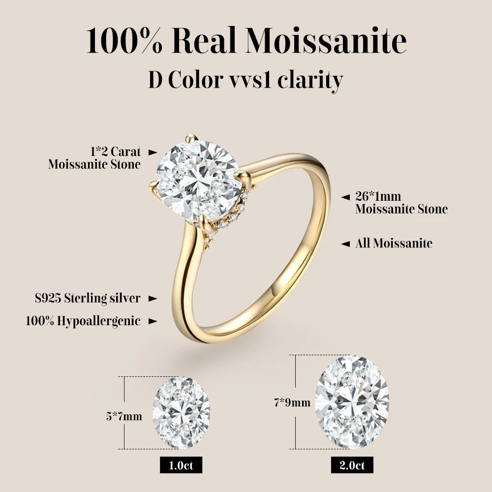 Moissanite Ring For Women Oval S925 Silver Engagement