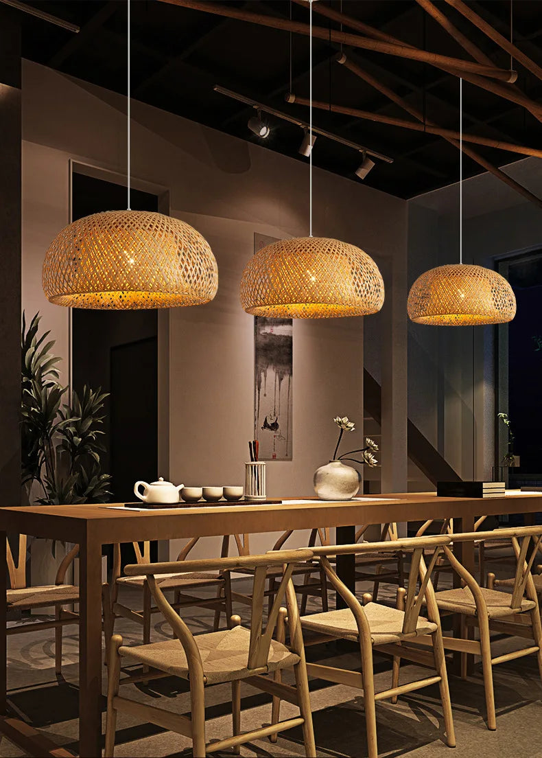 Molden Bamboo Lantern Pendant Light Natural Rattan E27 LED Chandeliers