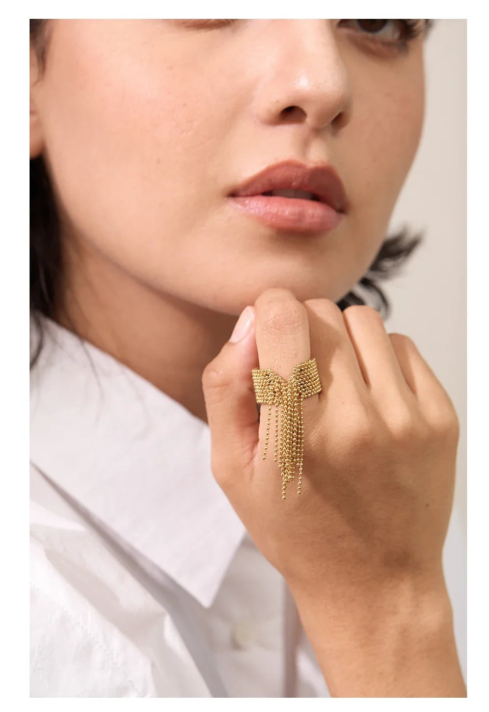 Yhpup Declaration Series Stainless Steel Chain Tassel Ring