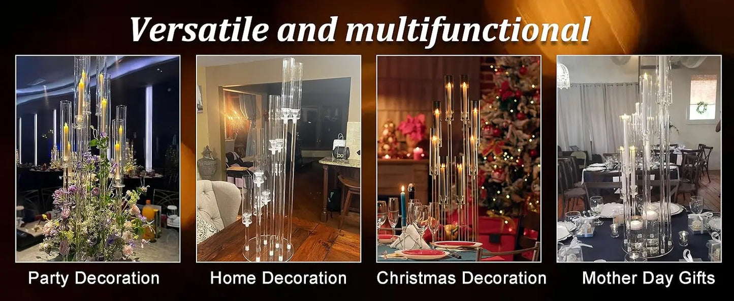 Vincigant 6 Piece Clear Candelabra Centerpiece 8 Arm Acrylic Floor Candle Holder