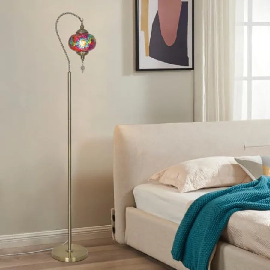 Turkish Moroccan Floor Lamp With Swan Neck Mosaic Shade