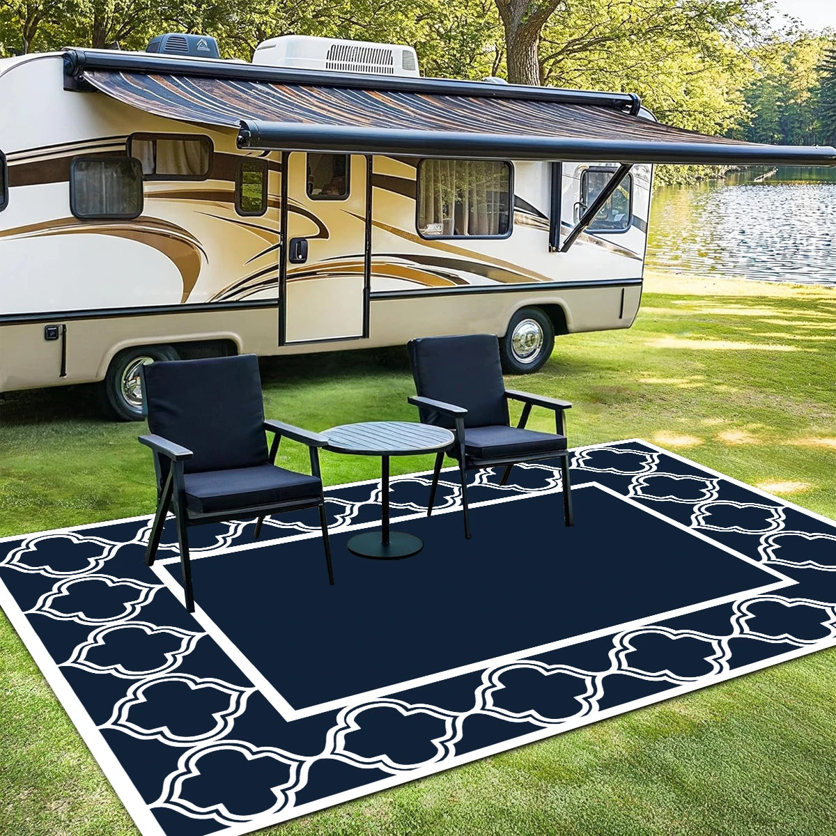 Outdoor Waterproof Reversible Rug For Patio And RV Use