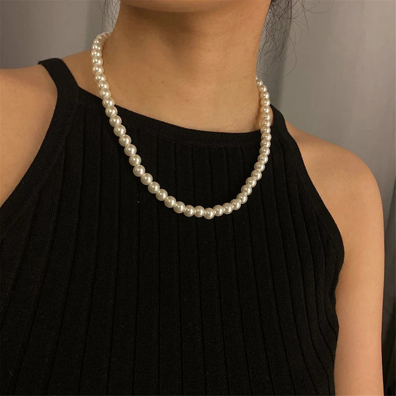LOVBEAFAS Pearl Choker Necklace For Women And Men Vintage Beads Gift