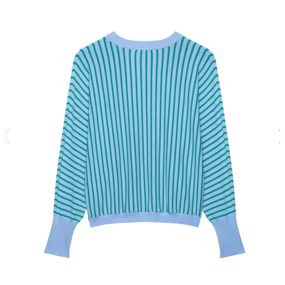 Striped Knit Pullover Women Casual Soft Sweater Top