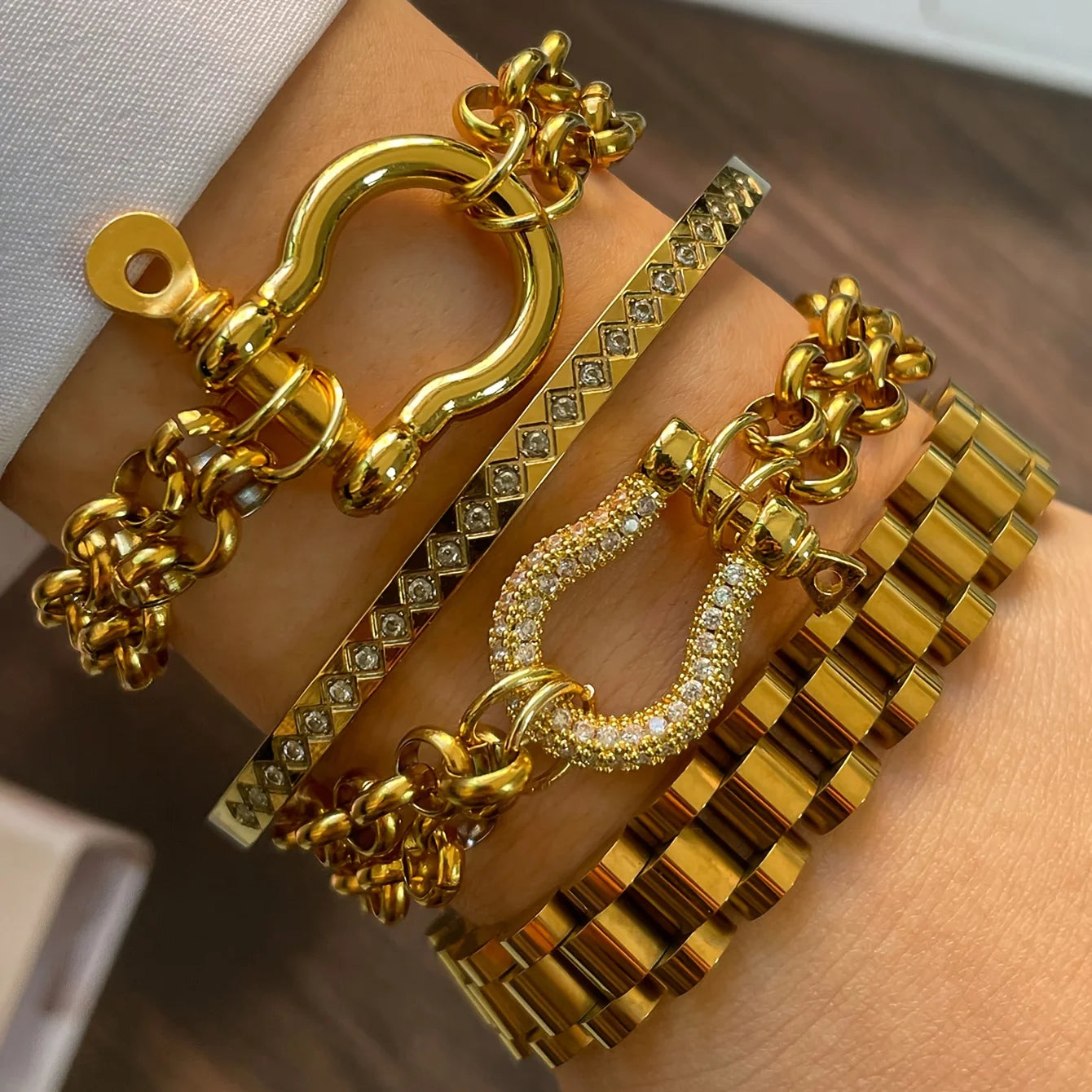 Gold And Silver Horseshoe Bracelet With Stainless Steel Chain