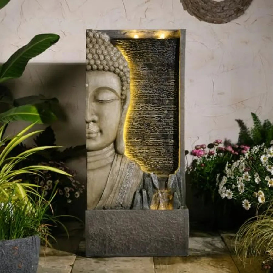 Buddha Outdoor Water Fountain With LED Lights And Zen Bubblers