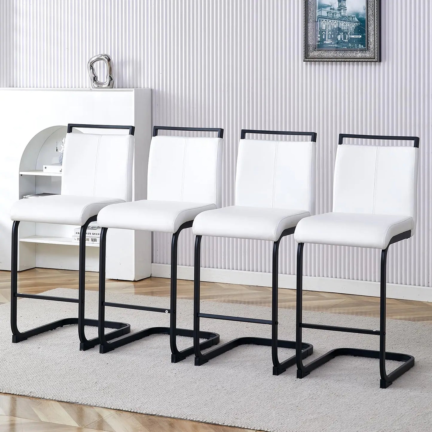 Bar Stools Set of 4,Gold Bar Stools with Back,25" White Island Chairs with Gold Plated Metal Leg,Faux, Customized