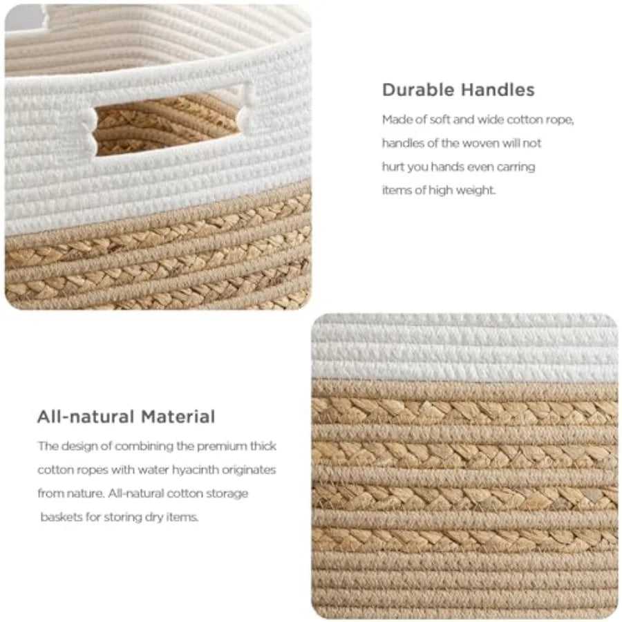 Set Of 3 Water Hyacinth Storage Cubes With Durable Handles
