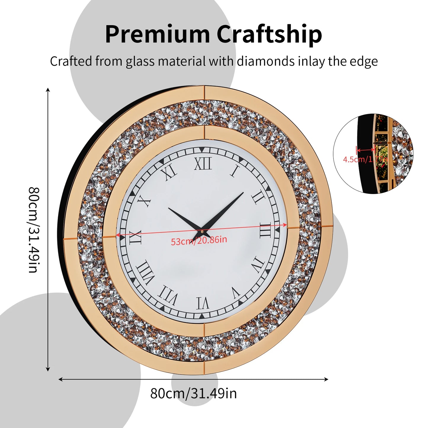 Mirrored Wall Clock With Crystal Accents And Sparkle Design